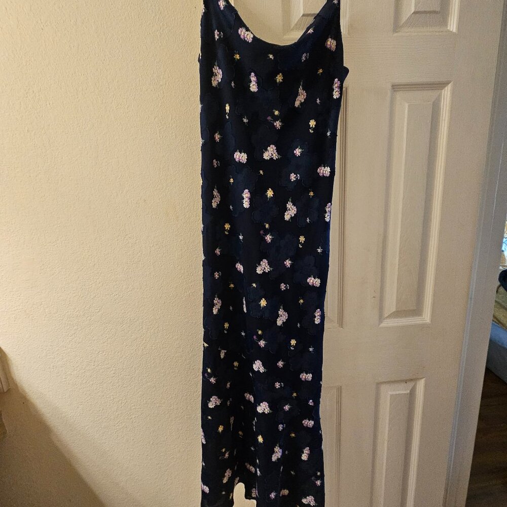 Loft slip boho floral embroider spring Beach sleeveless Satiny Glam maxi Dress 8
